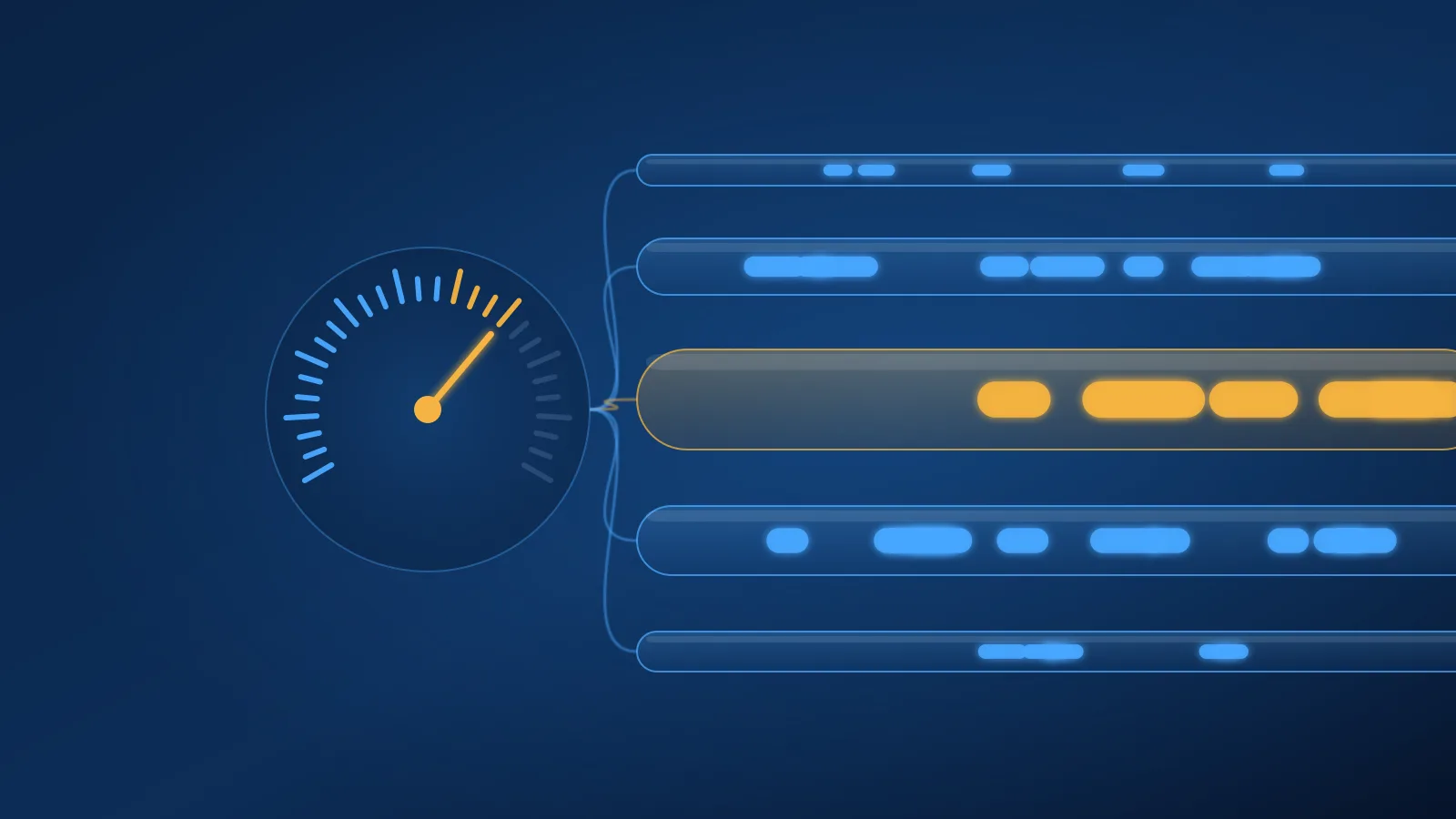 Illustration of a capacity dial feeding several traffic lanes of different widths, with one lane highlighted as prioritized.